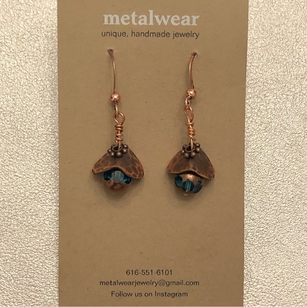 Metalwear | Copper and Glass Beaded Earrings | 1.5” Drop